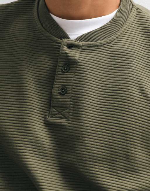 ASOS DESIGN extreme oversized textured henley in khaki, 3 of 5