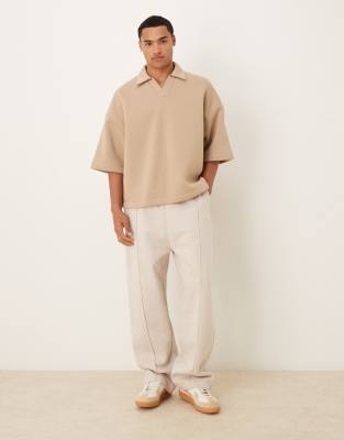 Asos Design Extreme Oversized Three Quarter Sleeve Polo Shirt In Brown