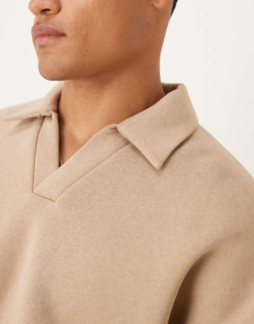 ASOS DESIGN extreme oversized three quarter sleeve polo shirt in beige, 5 of 5