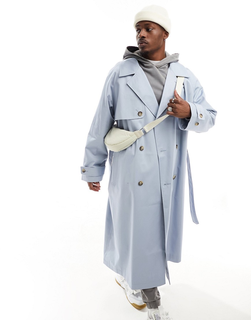 ASOS DESIGN extreme oversized trench coat in dusty blue-Brown