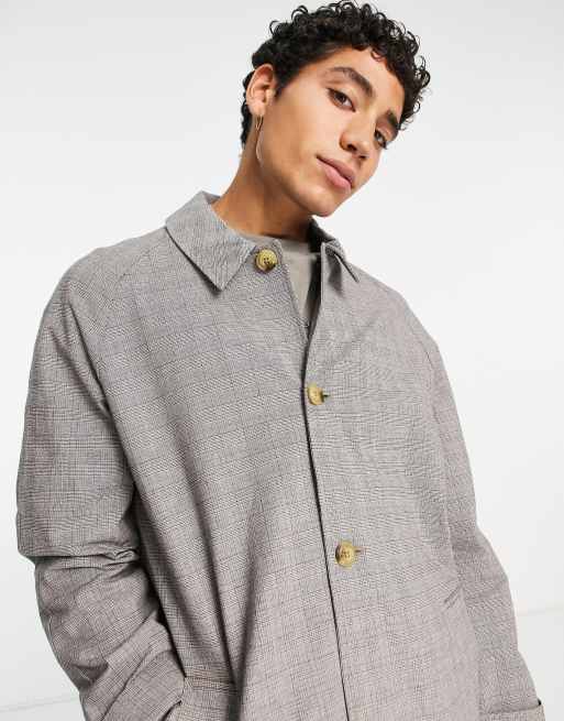ASOS DESIGN extreme oversized trench coat in gray check