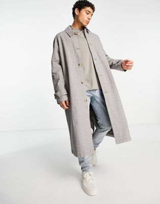 ASOS DESIGN extreme oversized trench coat in grey check