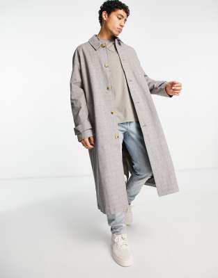 ASOS DESIGN extreme oversized trench coat in grey check - ASOS Price Checker