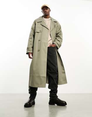 Asos Design Oversized Trench Coat In Khaki-green