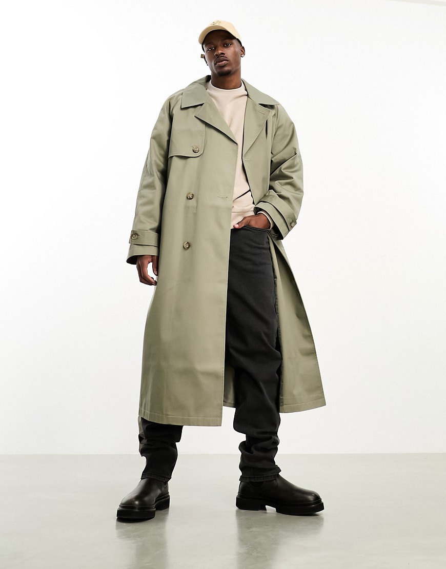 ASOS DESIGN extreme oversized trench coat in khaki-Green