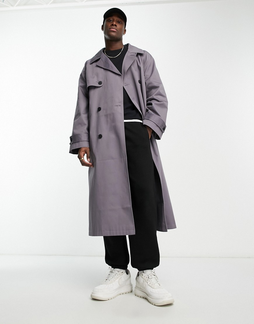 extreme oversized trench coat in slate gray