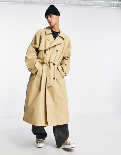 ASOS DESIGN extreme oversized trench coat with check back panel