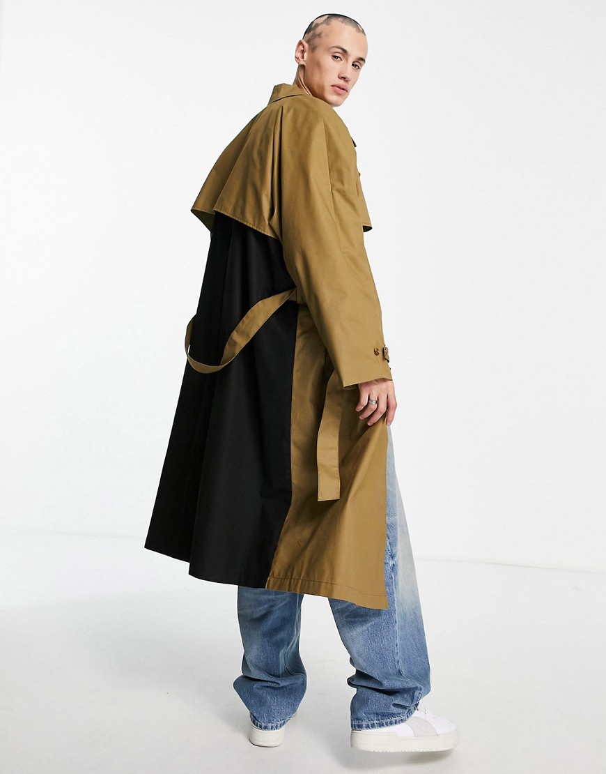 ASOS DESIGN extreme oversized trench coat with contrast back panel detail-Neutral