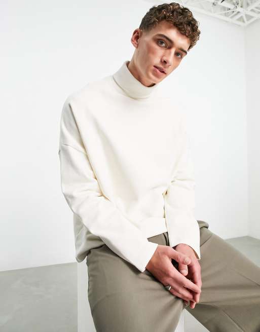 Asos Design Extreme Oversized Turtle Neck Sweatshirt In Off White Asos