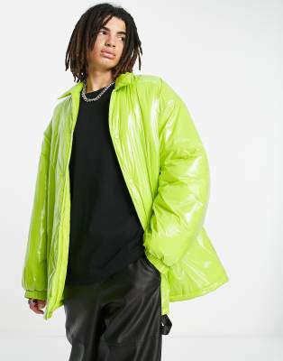 ASOS DESIGN extreme oversized vinyl puffer coach jacket in green