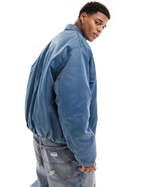 ASOS DESIGN extreme oversized washed bomber jacket in blue