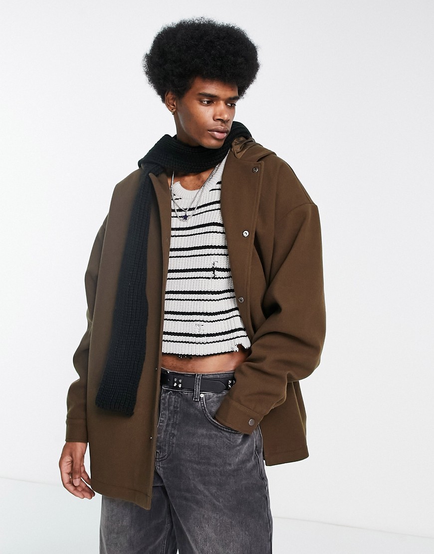 Asos Design Extreme Oversized Wool Look Hooded Coach Jacket In Brown |  ModeSens