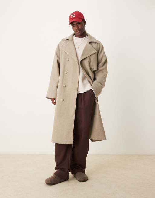 ASOS DESIGN extreme oversized wool look overcoat in mushroom ASOS