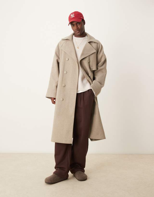 ASOS DESIGN extreme oversized wool look overcoat in mushroom | ASOS