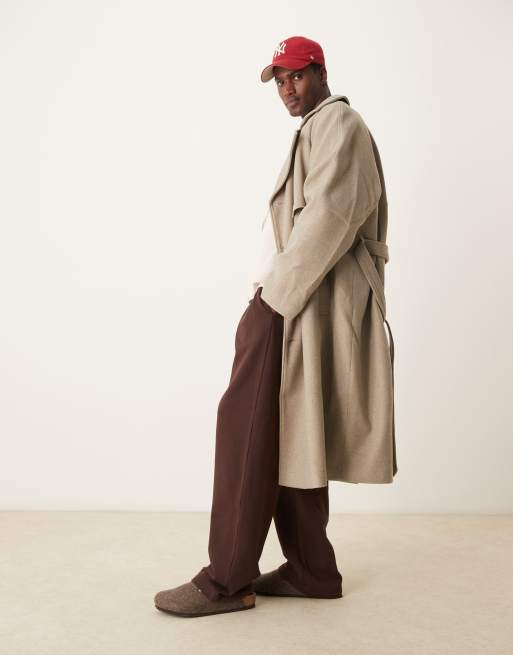 ASOS DESIGN extreme oversized wool look overcoat in mushroom ASOS