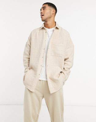 ASOS DESIGN extreme oversized wool mix check shacket in tonal beige with snap buttons (20441737)