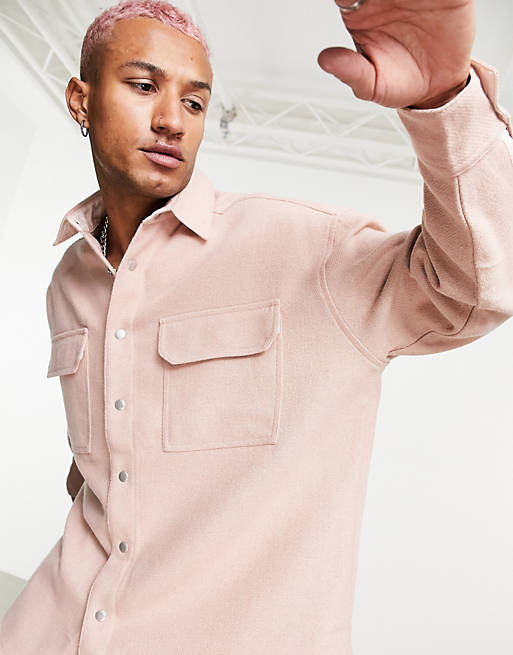  extreme oversized wool mix shirt in pink 