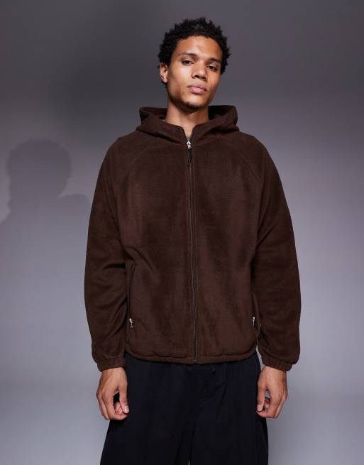 ASOS DESIGN extreme oversized zip-through funnel neck fleece hoodie in brown