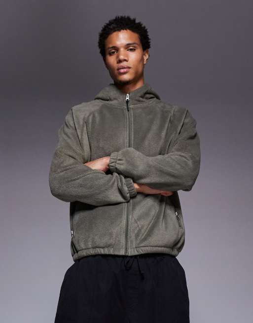 ASOS DESIGN extreme oversized zip-through funnel neck fleece hoodie in green