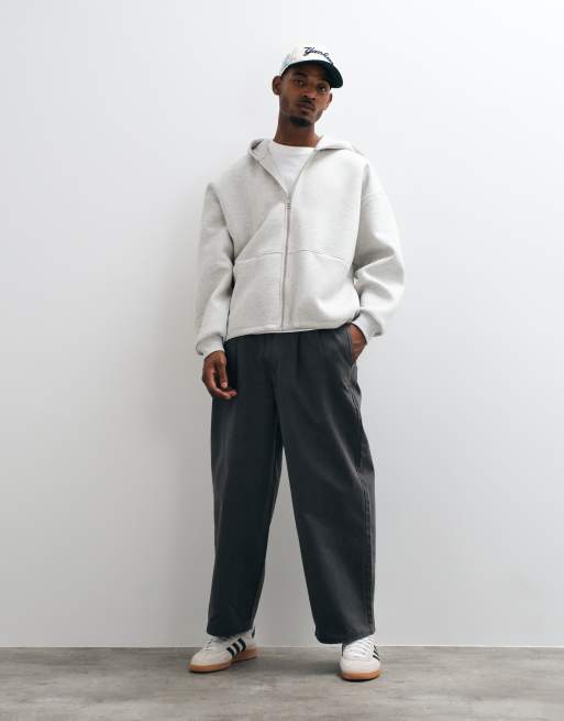 ASOS DESIGN extreme oversized zip-through hoodie in grey marl scuba-style fabric, 4 of 5