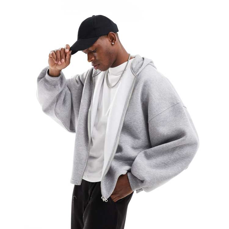 ASOS DESIGN extreme oversized zip through hoodie in grey marl | ASOS