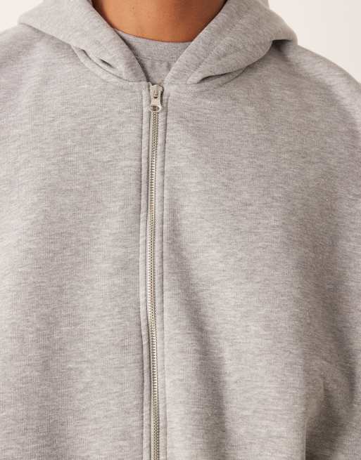 ASOS DESIGN extreme oversized zip through hoodie in grey marl, 5 of 5