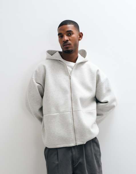 ASOS DESIGN extreme oversized zip through hoodie in scuba-style fabric in grey marl - view 1