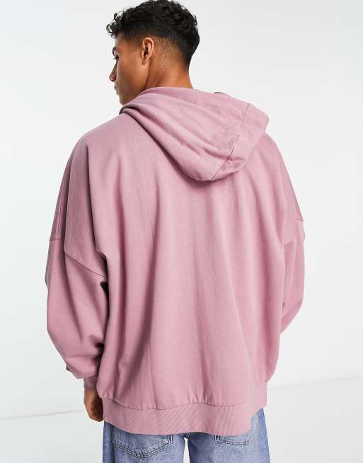 ASOS DESIGN extreme oversized zip through hoodie in washed pink