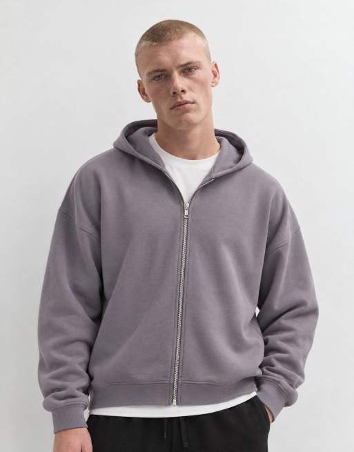 ASOS DESIGN extreme oversized zip through hoodie with side seam pockets in gray, 10 of 10
