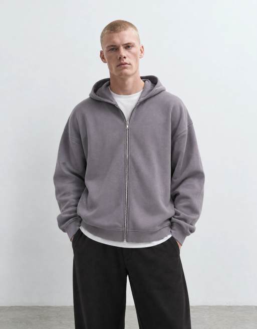 ASOS DESIGN extreme oversized zip through hoodie with side seam pockets in gray, 8 of 10