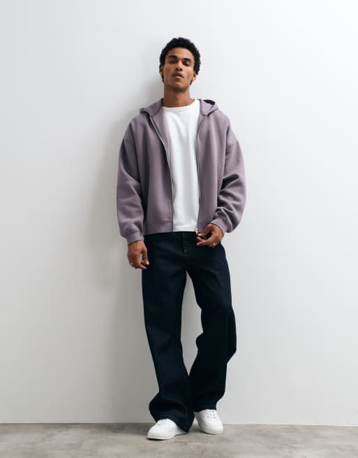 ASOS DESIGN extreme oversized zip through hoodie with side seam pockets in grey, 2 of 10