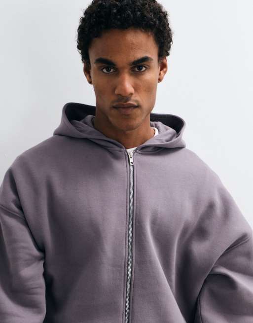 ASOS DESIGN extreme oversized zip through hoodie with side seam pockets in grey, 3 of 10