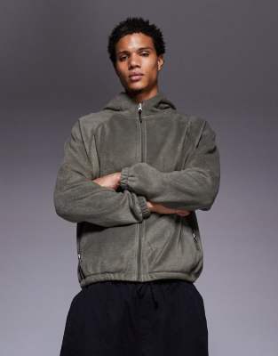 Asos Design Extreme Oversized Zip Up Funnel Neck Fleece Hoodie In Green