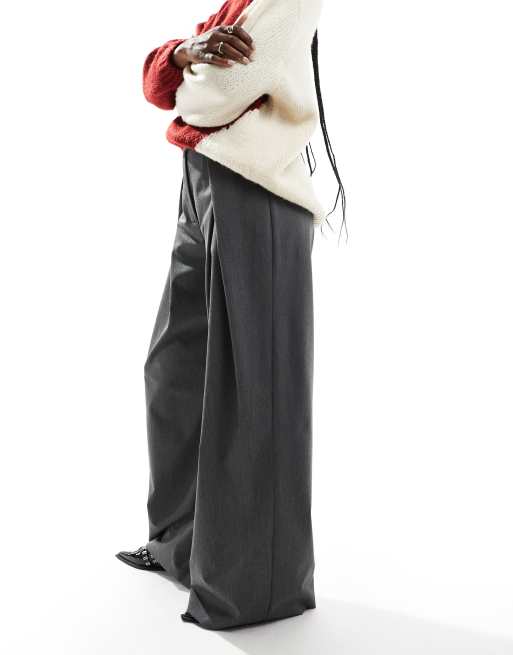 ASOS DESIGN extreme pleat high waist wide leg pants in dark gray