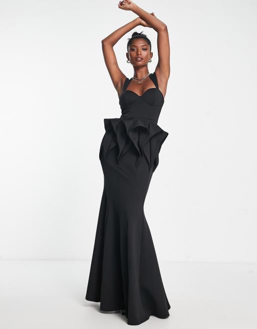 ASOS DESIGN extreme pleated hip maxi dress in black