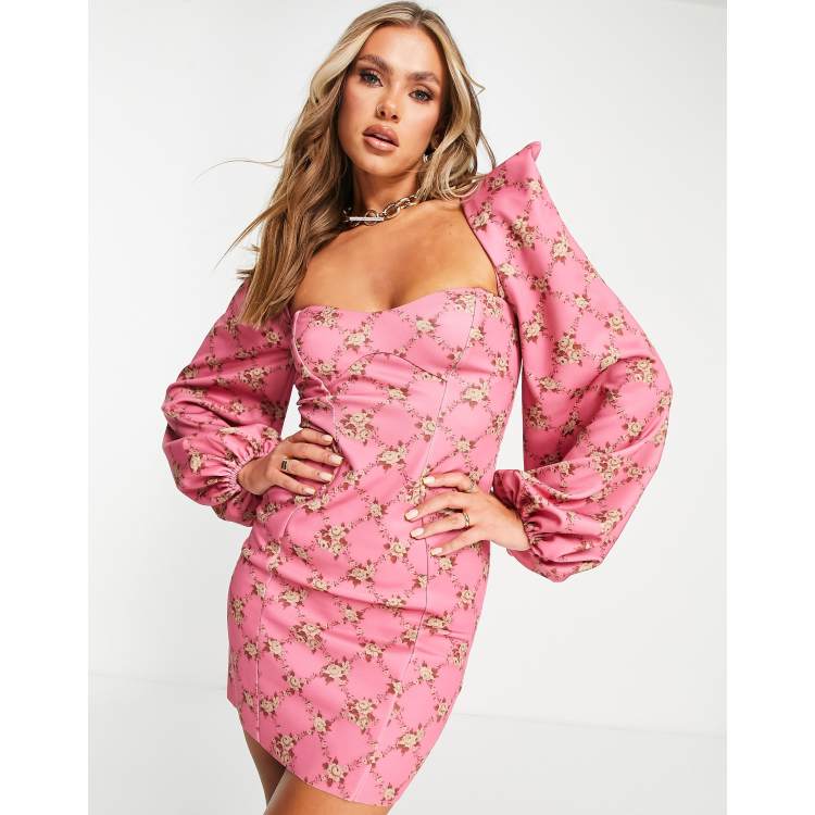 19+ Pink Puff Sleeve Mini Dress