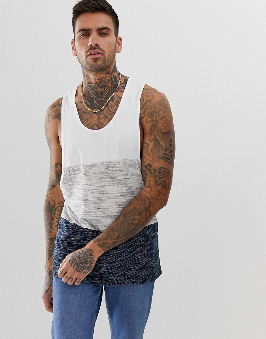 ASOS DESIGN extreme racer back vest with body colour block in interest fabrics in navy-Multi