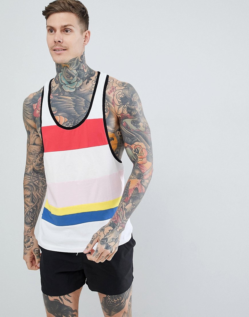 ASOS DESIGN extreme racer back vest with bright colour block in white-Multi