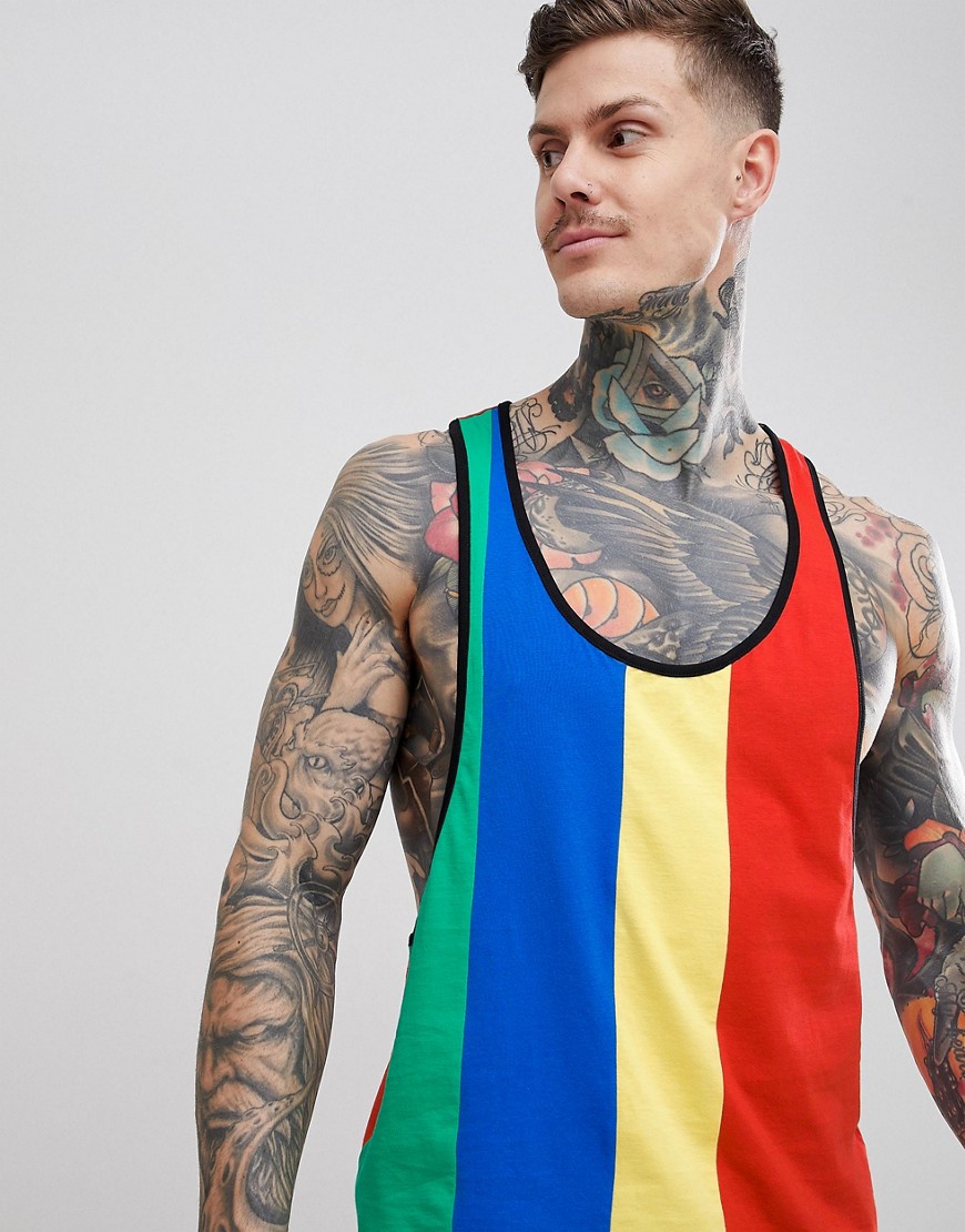 ASOS DESIGN extreme racer back vest with bright vertical colour block-Red