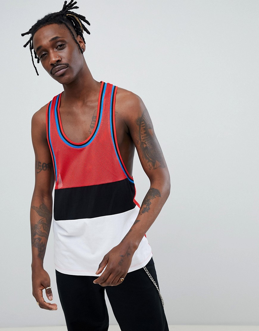 ASOS DESIGN extreme racer back vest with colour block in mesh-Red