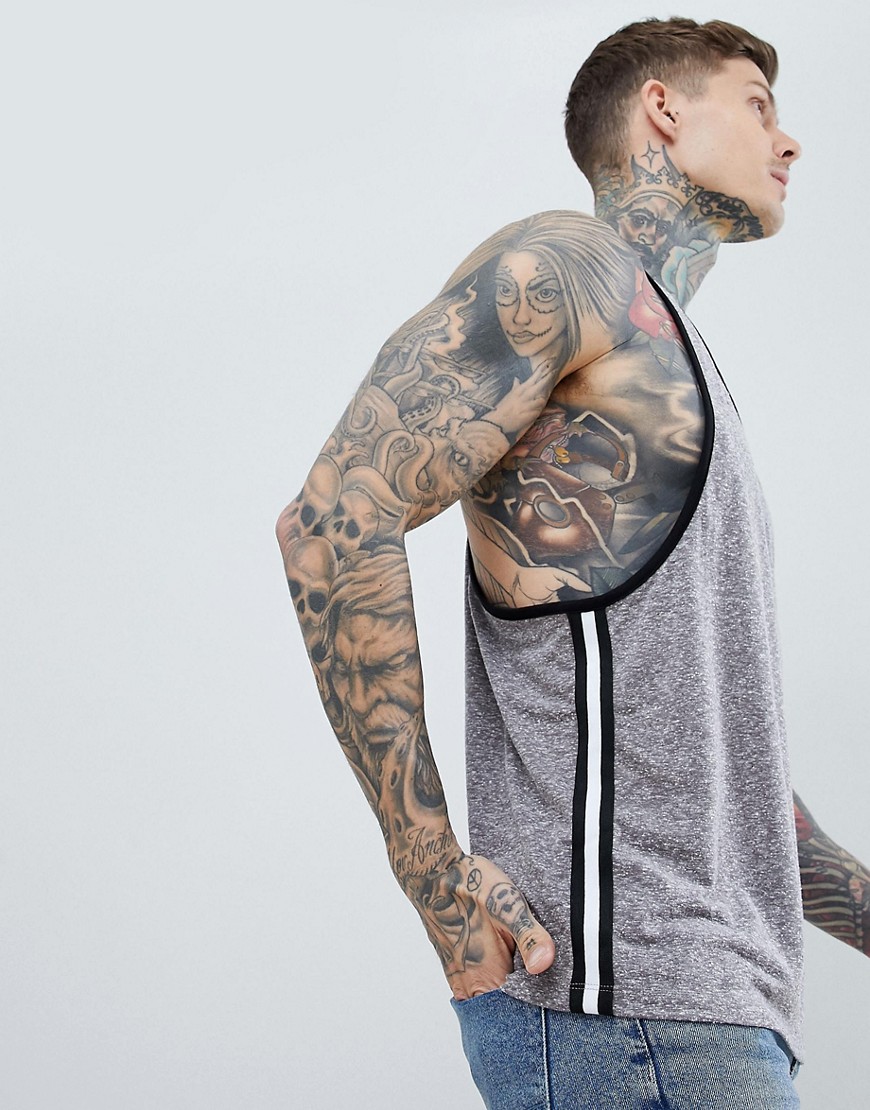 ASOS DESIGN extreme racer back vest with contrast side taping in interest nepp fabric-Grey