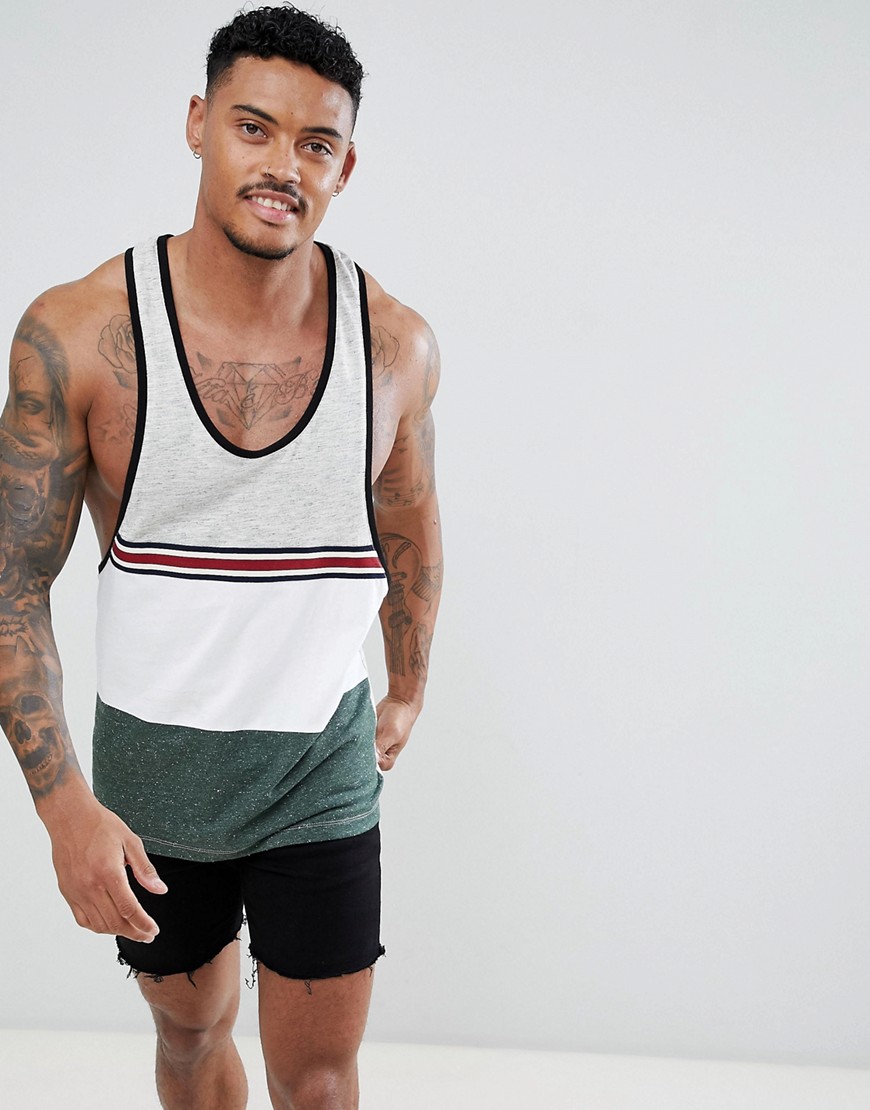 ASOS DESIGN extreme racer back vest with contrast yoke and taping in green nepp fabric