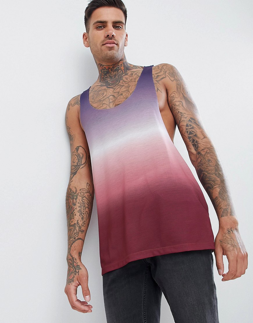 ASOS DESIGN extreme racer back vest with ombre dip dye in pink-Multi