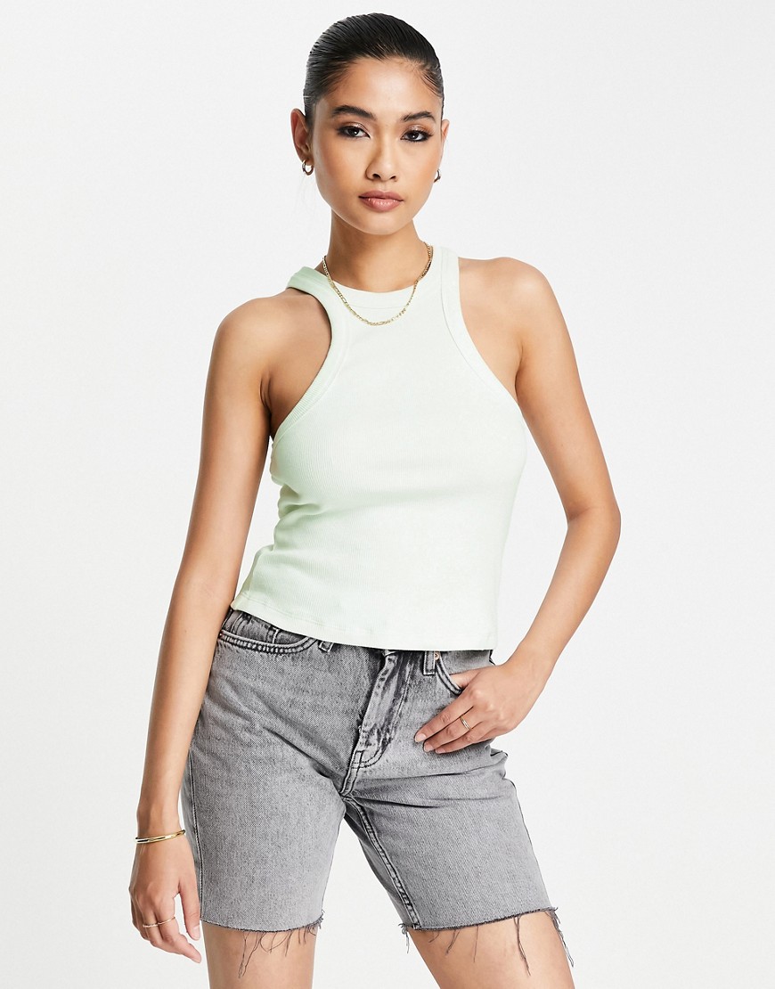 ASOS DESIGN extreme racer front tank top in rib in mint-Green