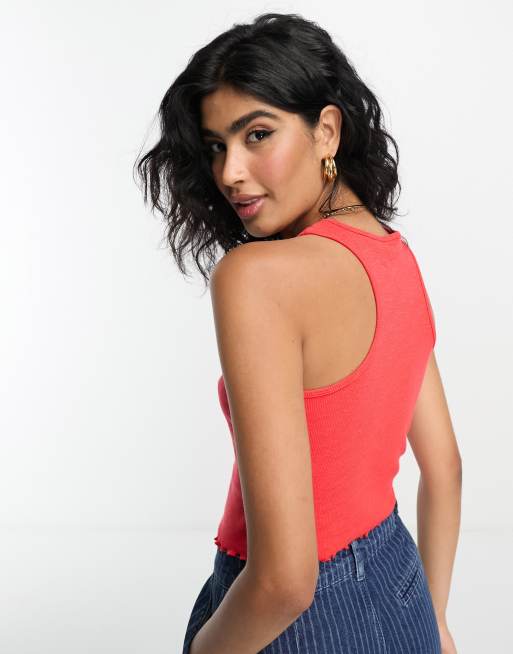 ASOS DESIGN extreme racer tank top with lettuce hem in red