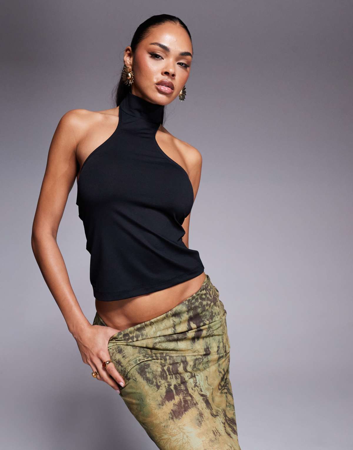 ASOS DESIGN extreme racer top with high neck in black