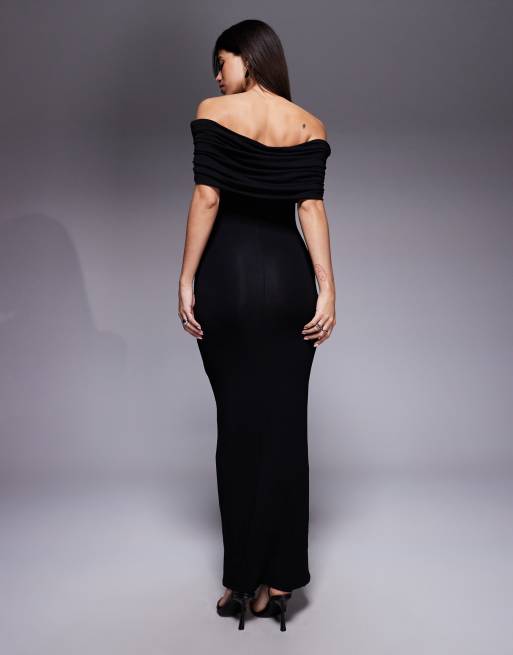 ASOS DESIGN extreme ruched bardot midi dress in black, 3 of 4