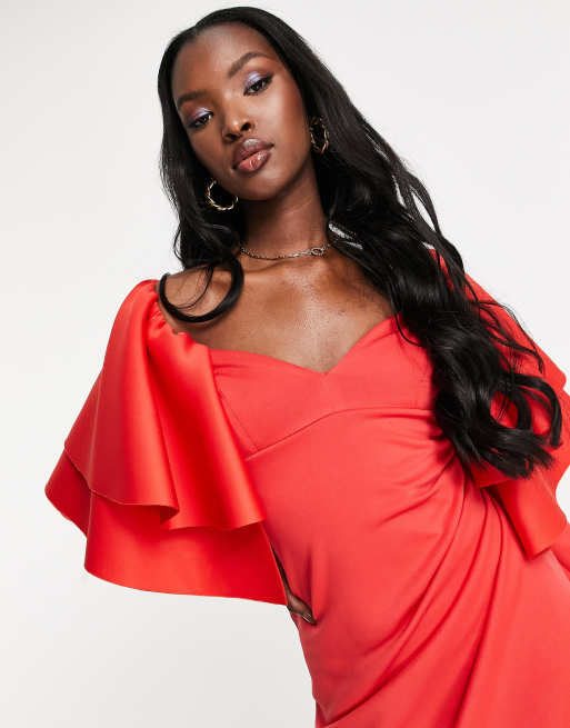 Asos red ruffle dress sale