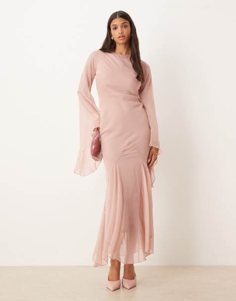 ASOS DESIGN extreme ruffle sleeve maxi dress with godet insert skirt in blush pink - view 1