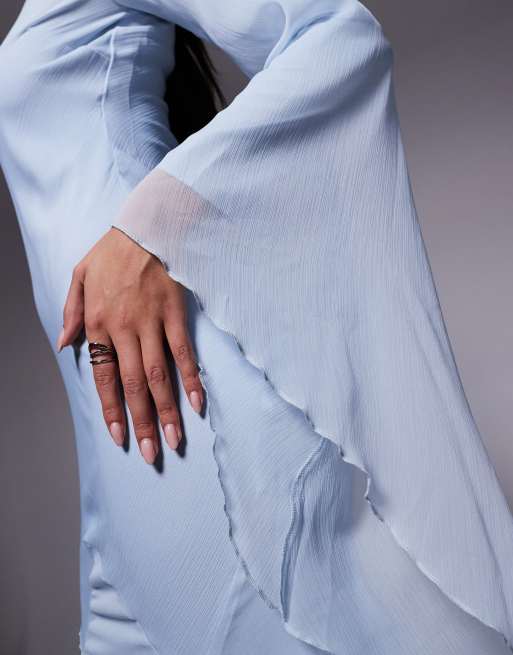 ASOS DESIGN extreme ruffle sleeve maxi dress with godet insert skirt in light blue, 2 of 4